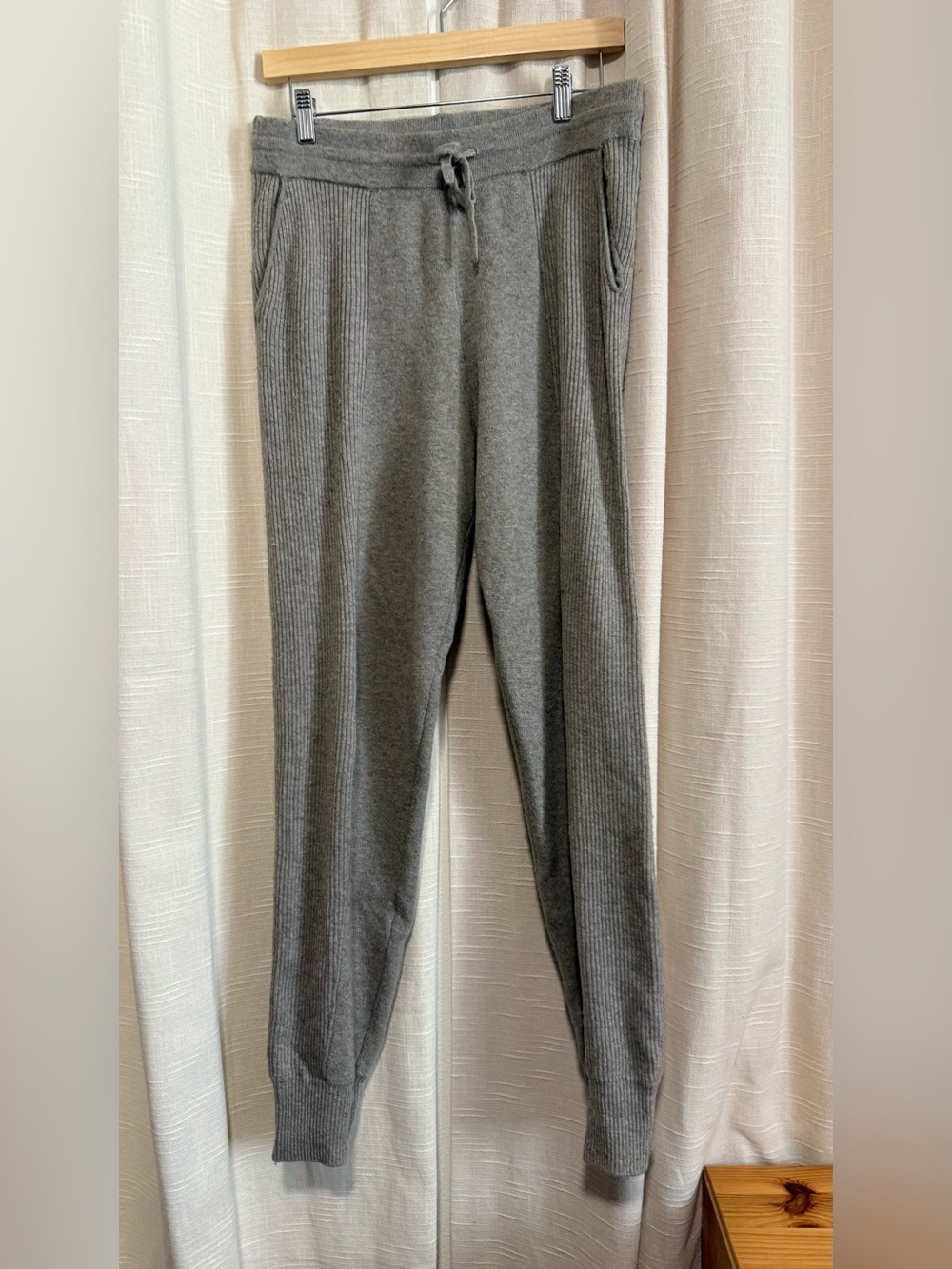 NAADAM Women's Wool Cashmere Ribbed Knit Joggers in Gray Tan